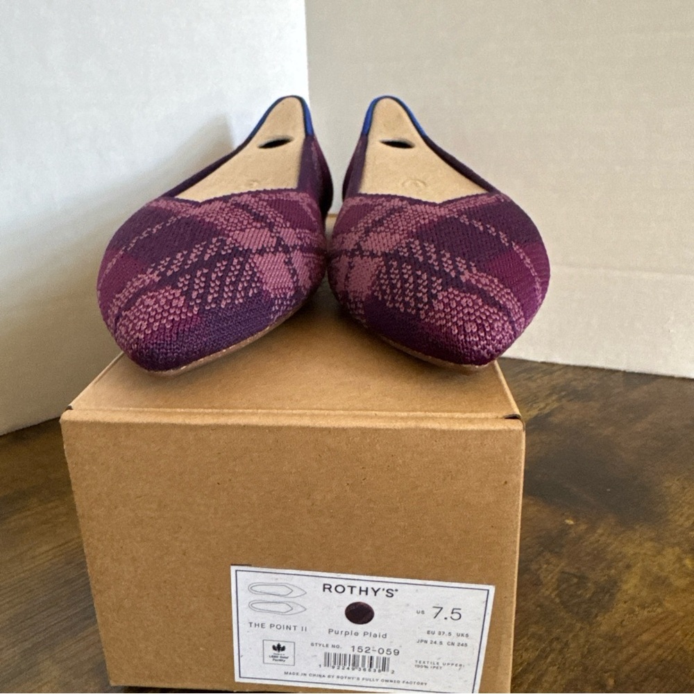 Rothy’s Women’s The Point II Flat Size 7.5 Purple Plaid MSRP $149 NEW Rare - Picture 2 of 7